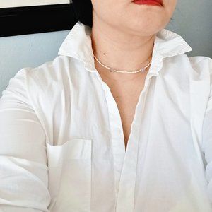 New Freshwater pearl with amethyst crystal sterling silver choker necklace